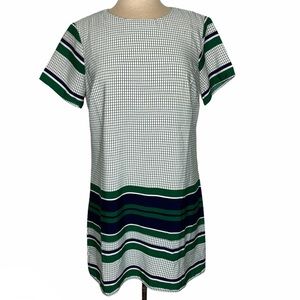 Lulus Green Blue White Checked Striped Shift Dress